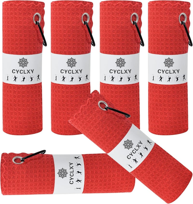 CYCLXY 6 Pcs Golf Bag Towels,16" X 16",Microfiber Waffle Pattern for Golf Bags for Men Women,Fishing Essentials Gifts with Carabiner Clip,Dish Cloth,Kitchen Clean Towels - Image 1